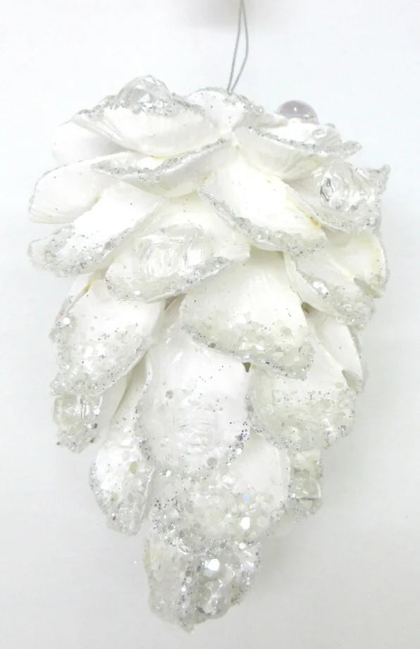 5.5" White Ornate Jeweled Pinecone Ornament