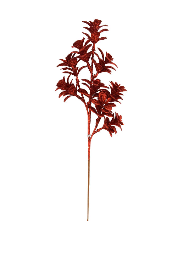 Red Glitter Boxwood Pick