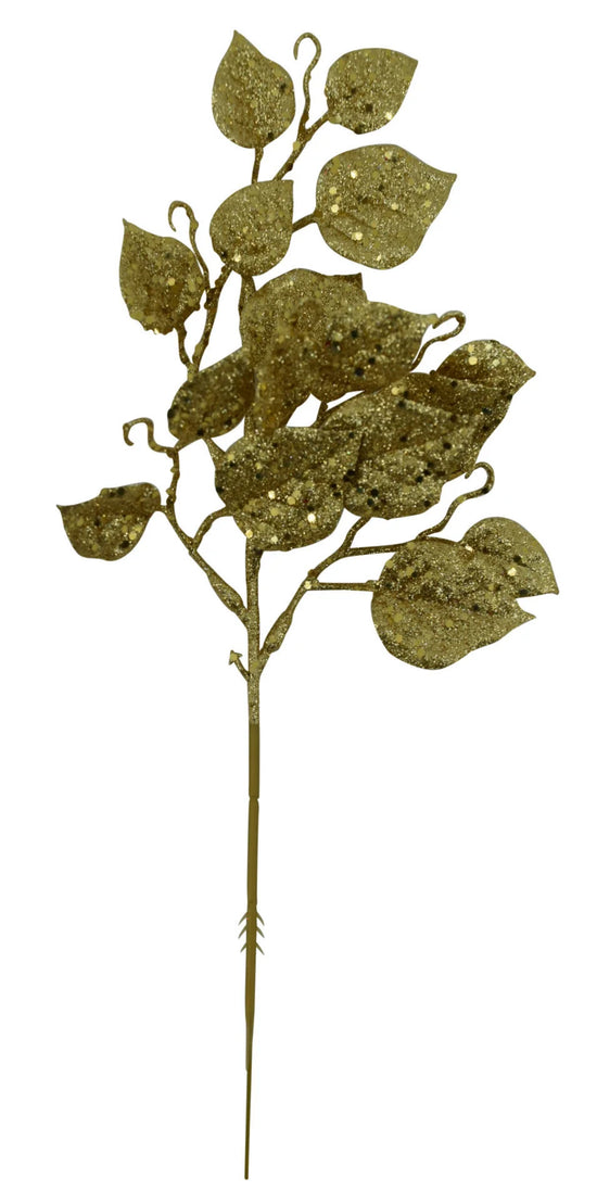 Golden Glitter Leaf Pick