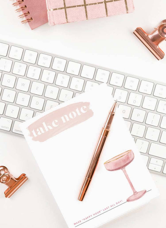 "Take Note" Blush Champagne Glass Happy Hour Notepad