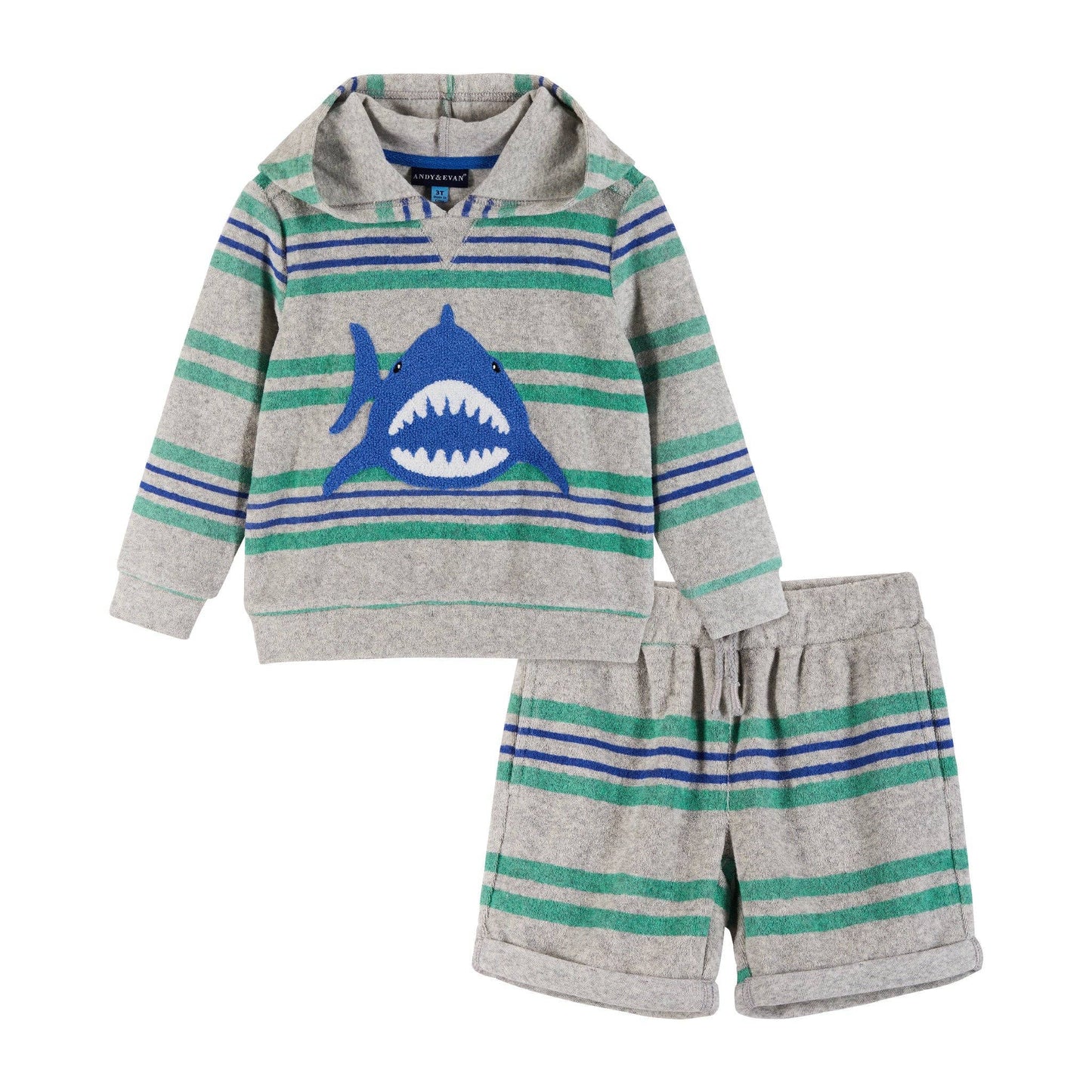 French Terry Shark Hoodie Set | Gray
