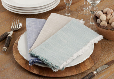 Set/4 Two Tone Fringe Napkin in Blue or Tan