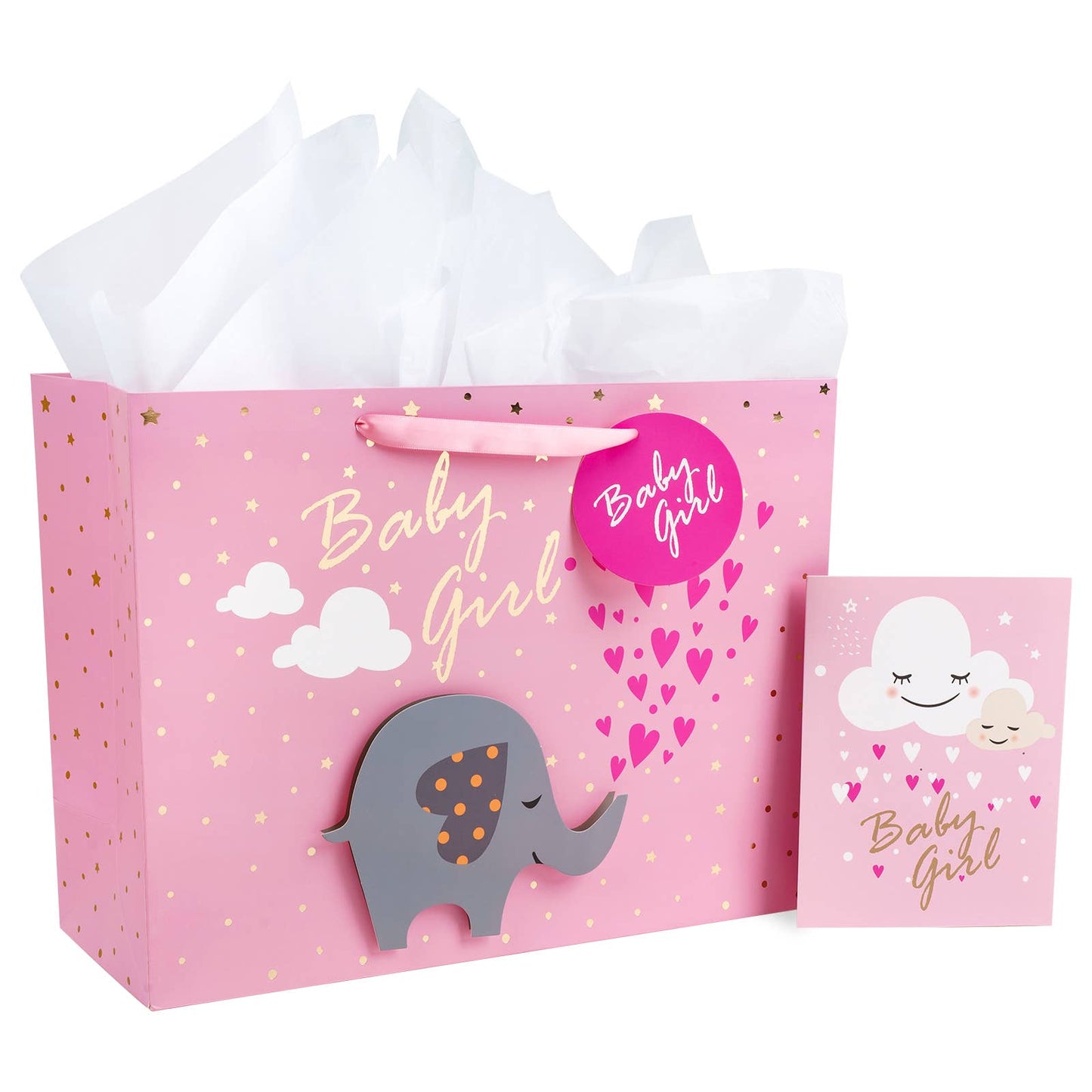 16" Gift Bag with a Card - Baby Girl 3D Design
