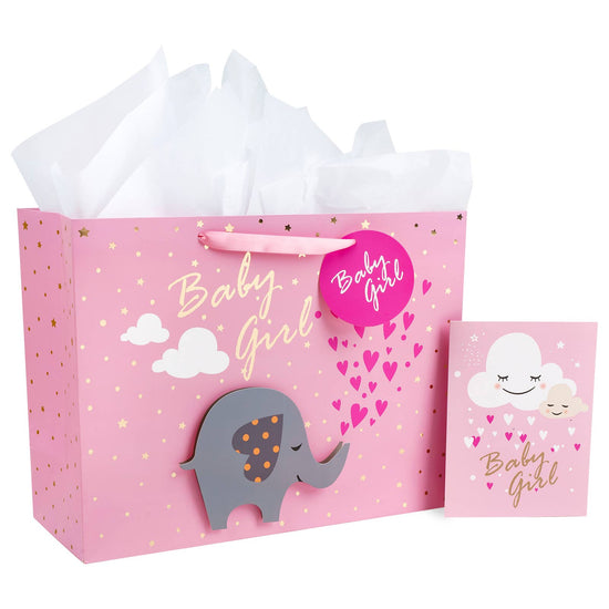16" Gift Bag with a Card - Baby Girl 3D Design