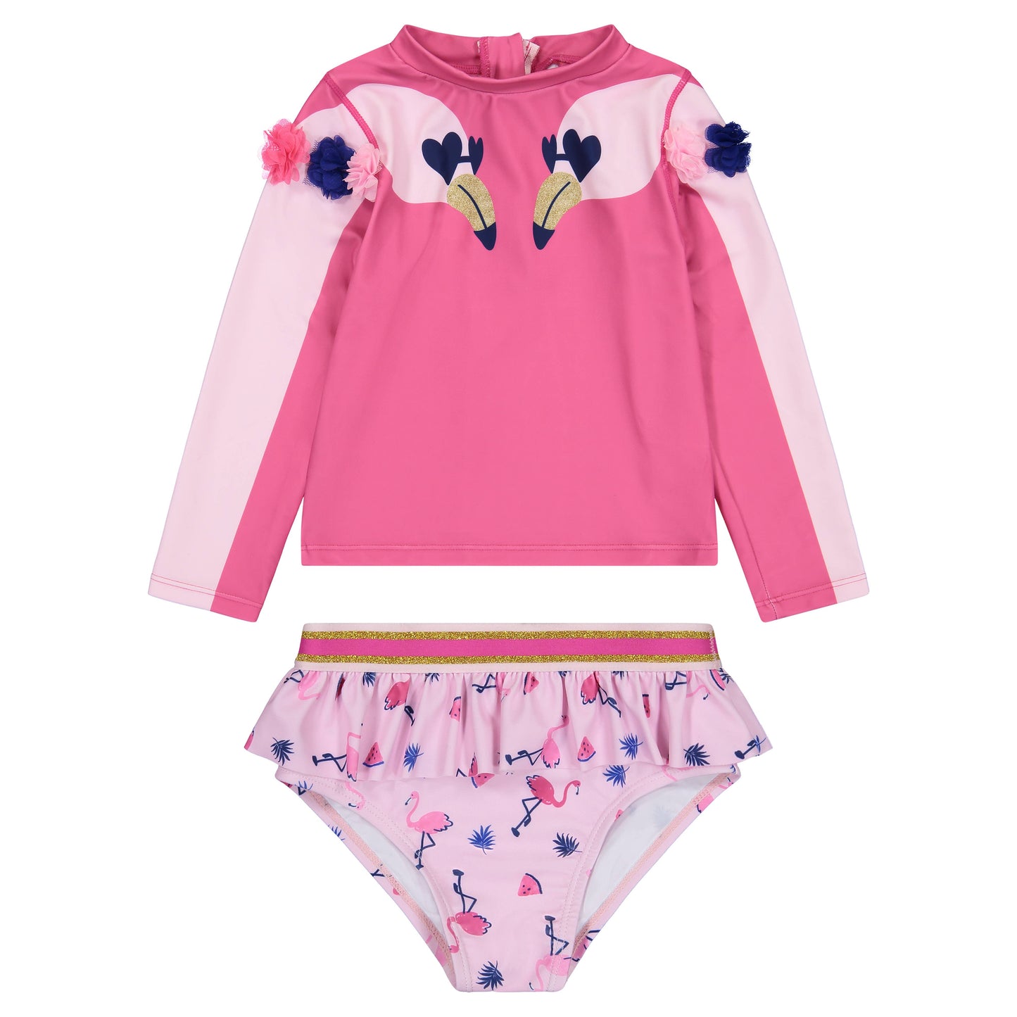 Long Sleeve Two Piece Bathing Suit - Pink