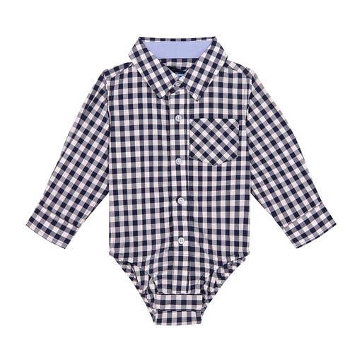 Navy Check Button Down Onesie