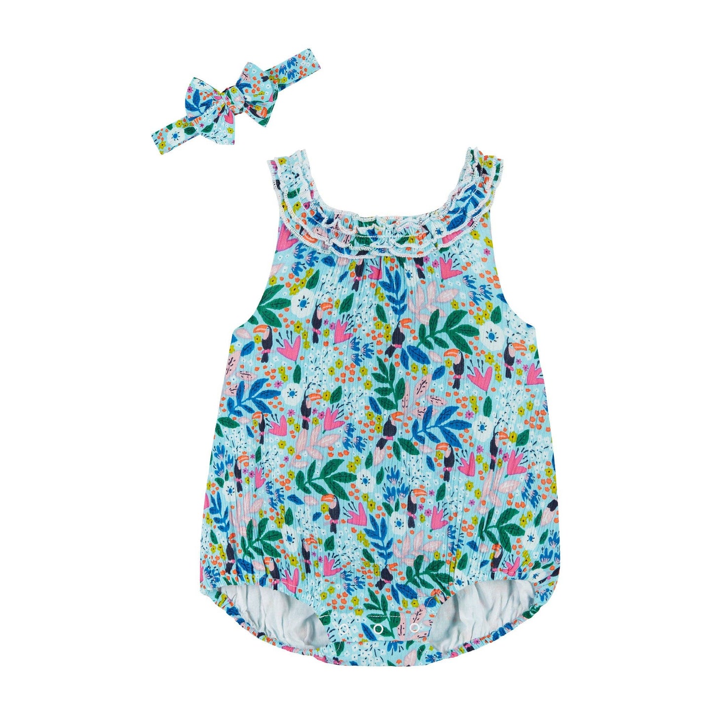 Floral Print Baby Bubble - Aqua Floral