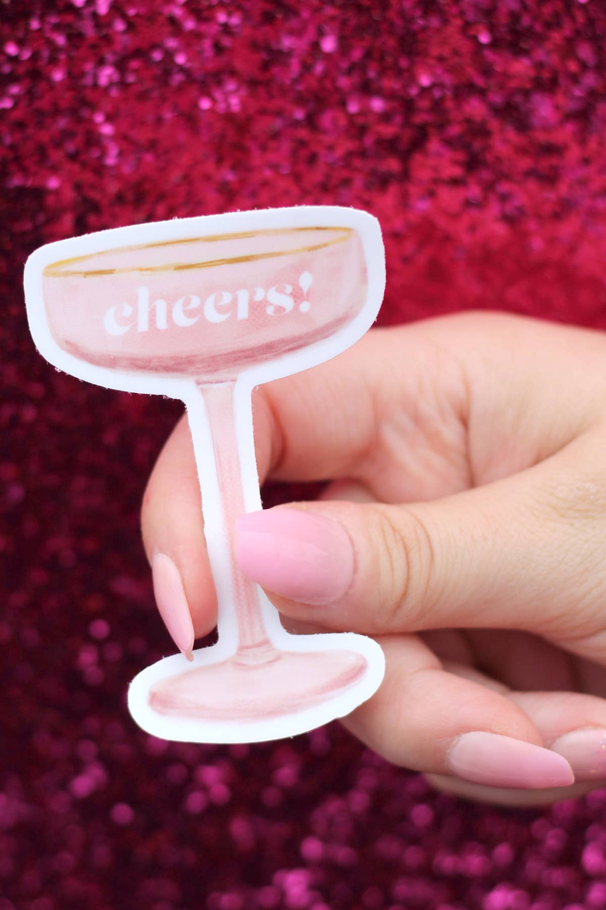 Cheers Pink Champagne Glass Vinyl Sticker