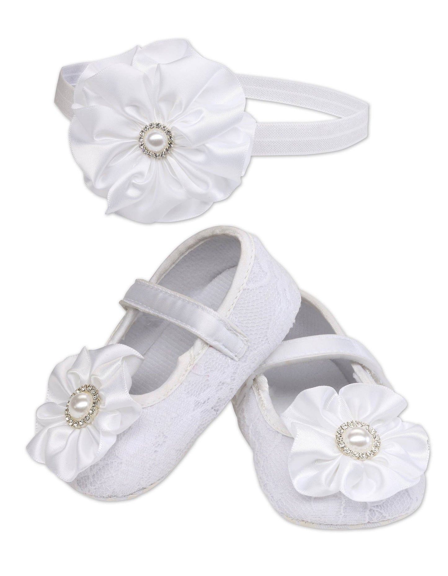 White Baptism Shoe And Headband Set