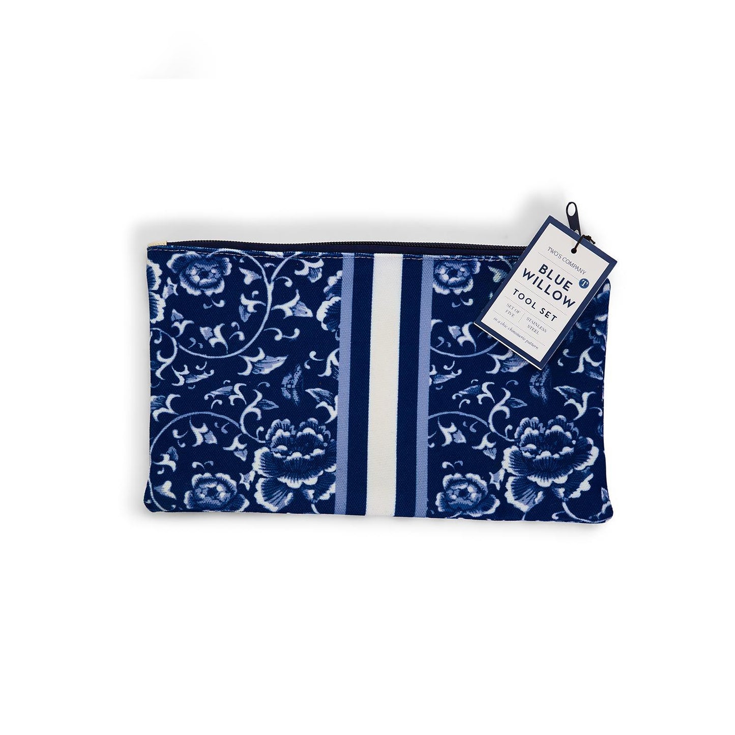 Chinoiserie Floral Pattern Tool Set in Storage Pouch Includes: Scissor, 10 ft Tape Measure, Four-In-One Screwdriver, Hammer with Screwdriver - Iron/Polyester