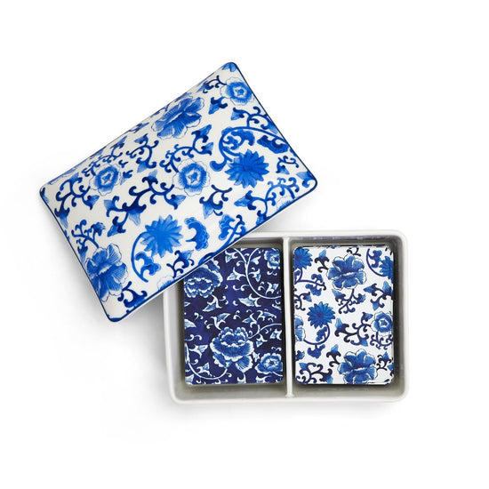 Chinoiserie Double Deck Playing Cards in Ceramic Holder