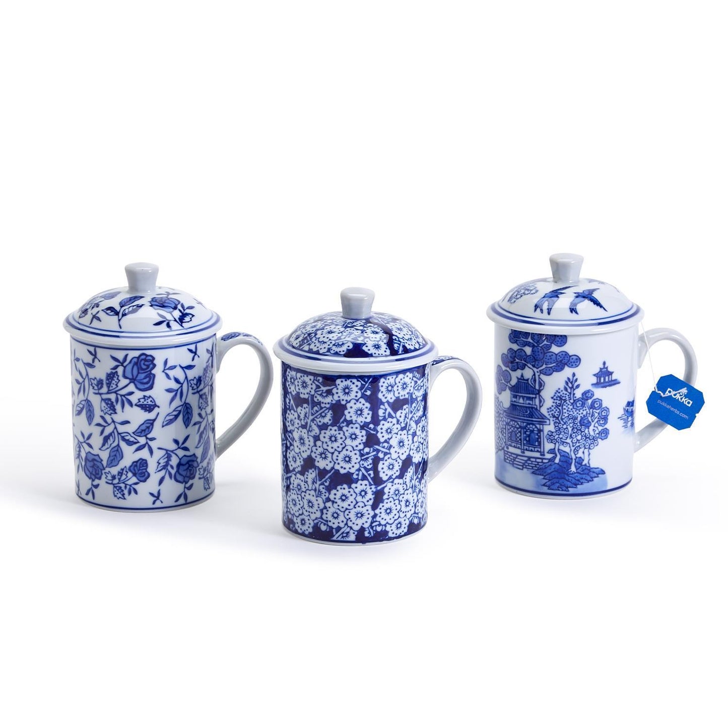Chinoiserie Mug with Lid (14 oz., microwave and dishwasher safe) - Hand-Painted Porcelain
