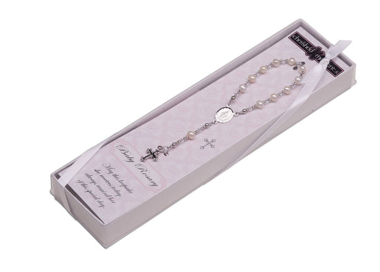 Load image into Gallery viewer, Sterling Silver White Baby Rosary Girl or Boy Baptism Gift
