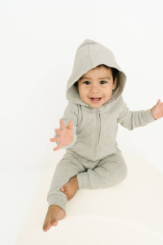 Ash Gray Zip Up Hooded Romper