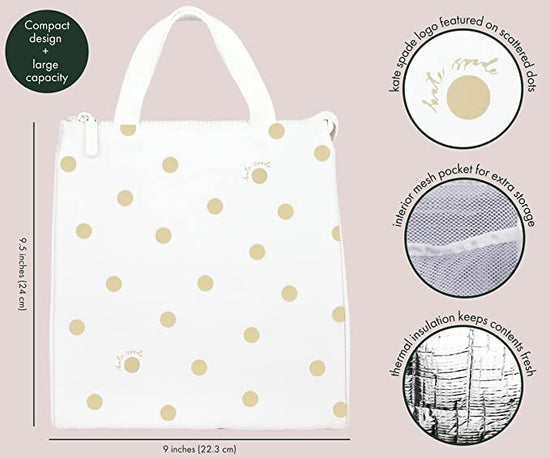 Load image into Gallery viewer, Lunch Bag with Portable Soft Cooler by Kate Spade in Gold Foil Dot
