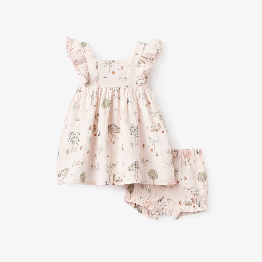 Crochet Trim Garden Picnic Muslin Dress w/Bloomer