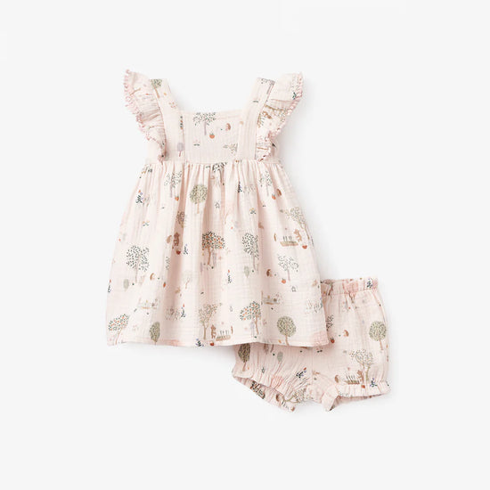 Crochet Trim Garden Picnic Muslin Dress w/Bloomer
