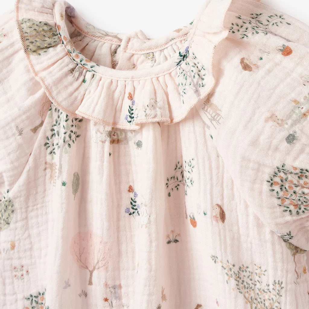 Garden Picnic Organic Muslin Ruffle Collar Top & Bloomer Set