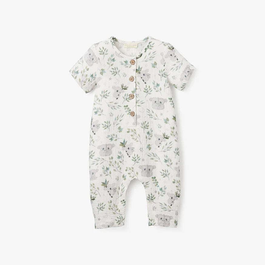 Koala Print Organic Muslin Baby Jumpsuit