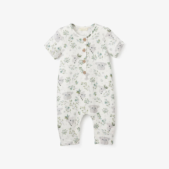 Koala Print Organic Muslin Baby Jumpsuit
