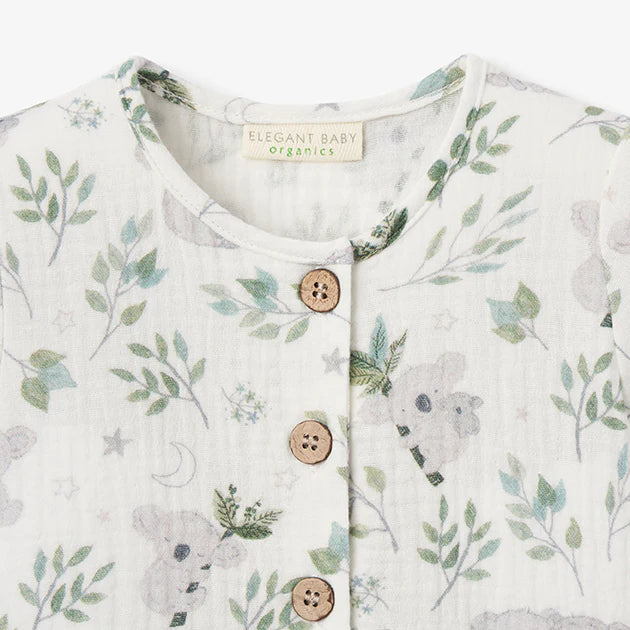 Koala Print Organic Muslin Baby Jumpsuit
