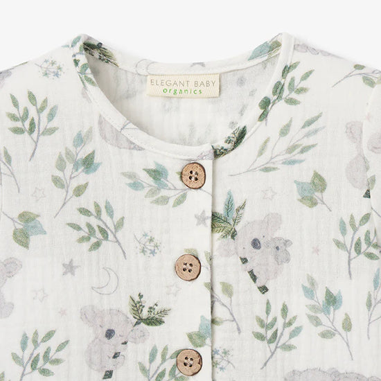 Koala Print Organic Muslin Baby Jumpsuit