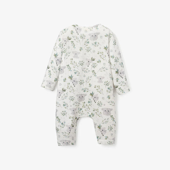 Koala Print Organic Muslin Baby Jumpsuit