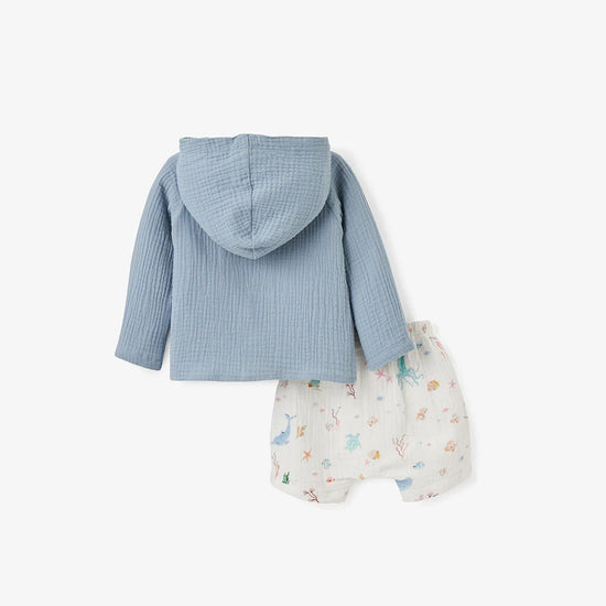 Load image into Gallery viewer, Ocean Adventure Organic Muslin Short &amp;amp; Hoodie Set
