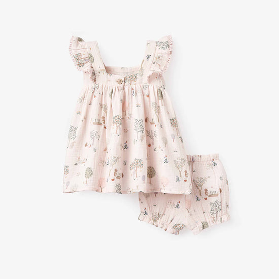 Load image into Gallery viewer, Crochet Trim Garden Picnic Muslin Dress w/Bloomer
