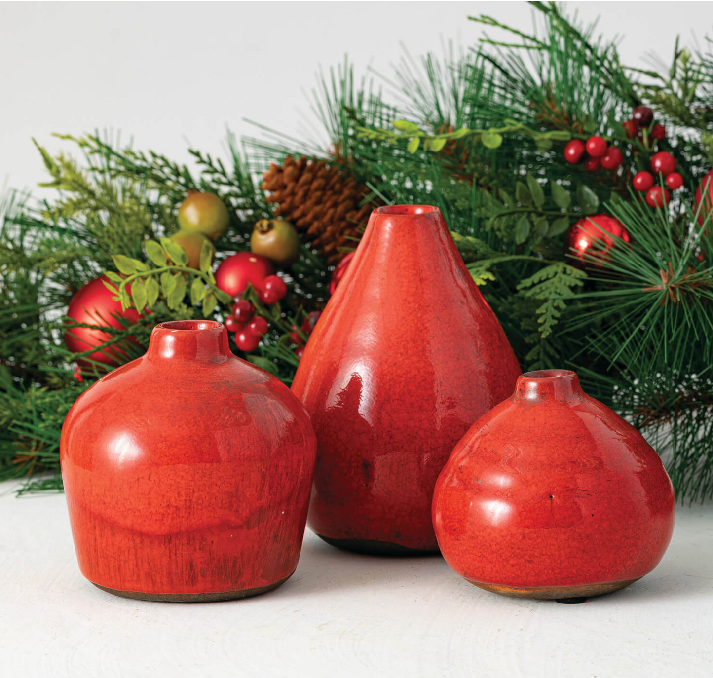 Set/3 RED GLOSSY VASES