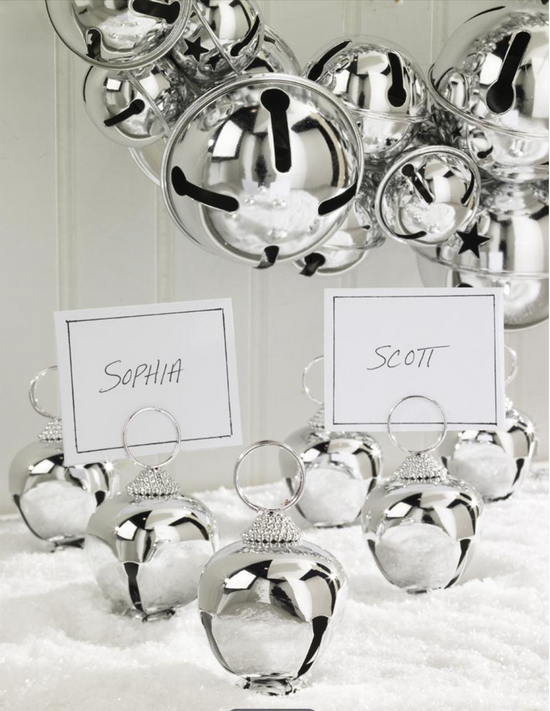 SILVER JINGLE BELL PLACECARD HOLDERS