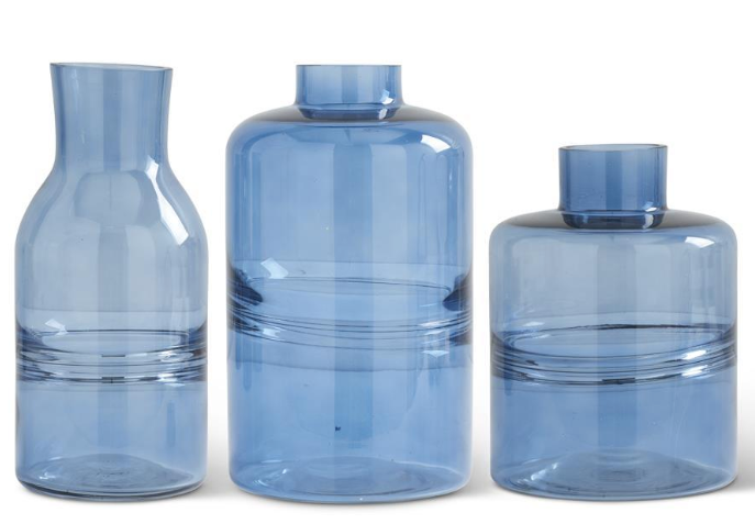 Blue Glass Tall Round Vase with Inlayed Detail