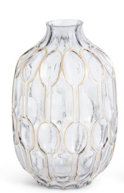 Large Blue Glass Gold Oval Embossed Vase