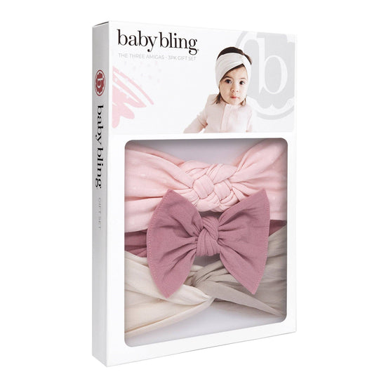 The 3 Amigas Bow Pack: Mauve+Rose quartz dot+Oatmeal/mushroom