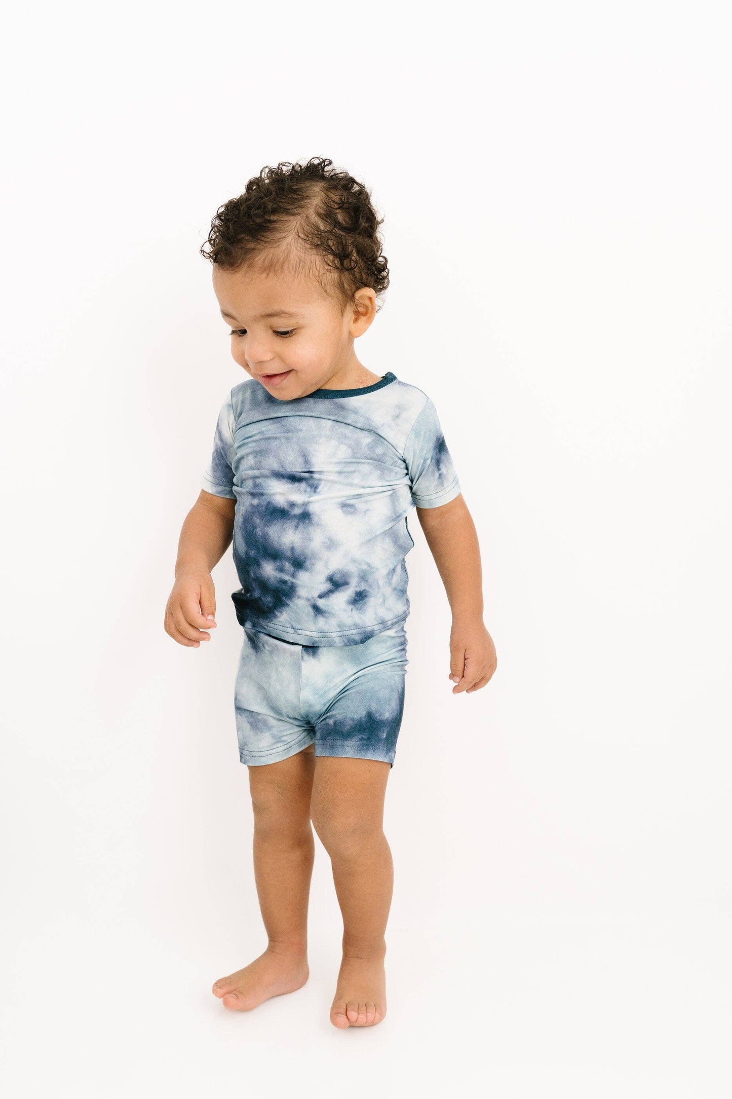 Blue Tie Dye Bamboo Shorts Set