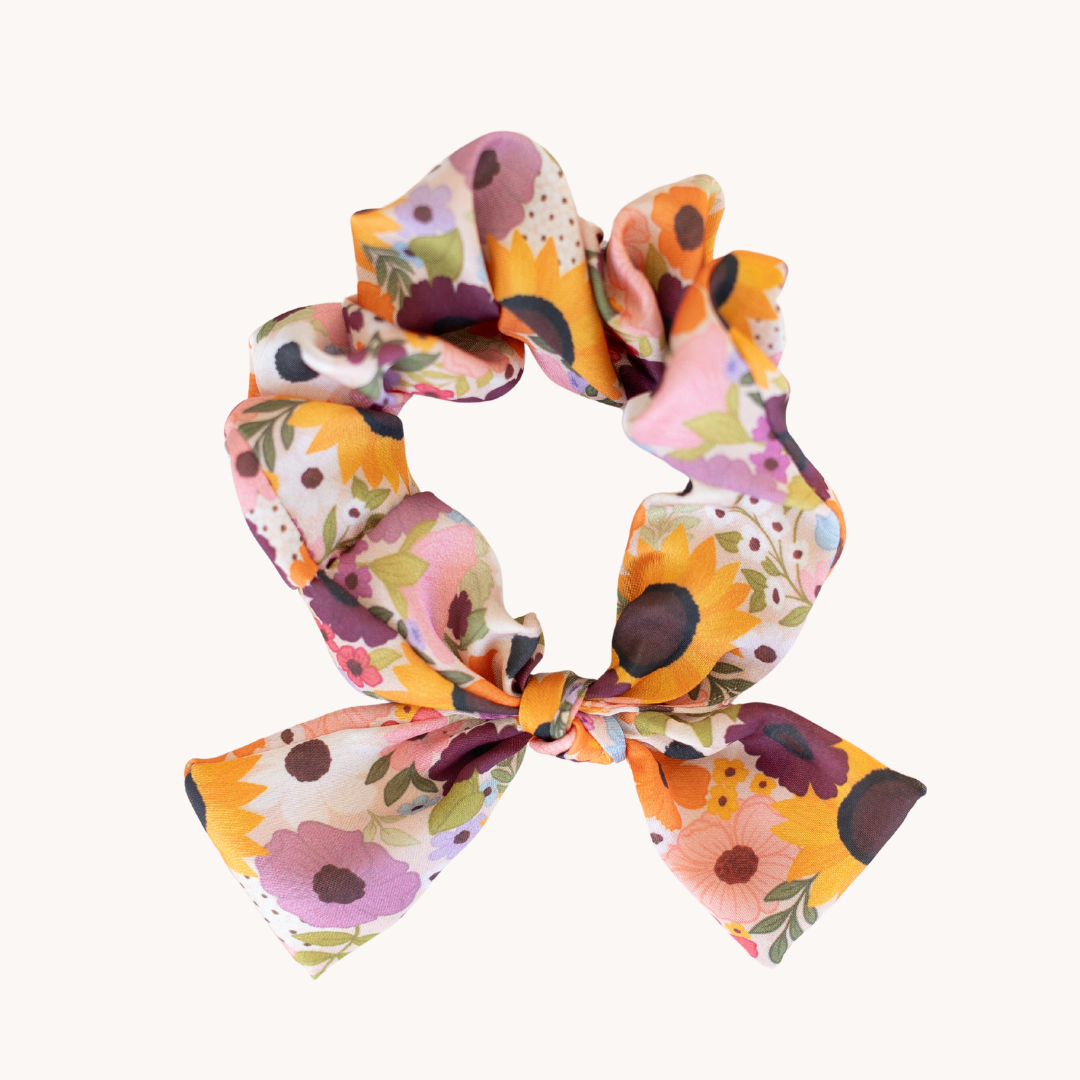 Rainbow Garden Satin Scrunchie