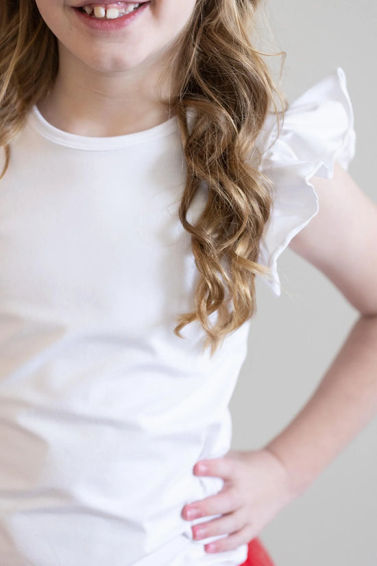 Load image into Gallery viewer, White S/s Ruffle Tee
