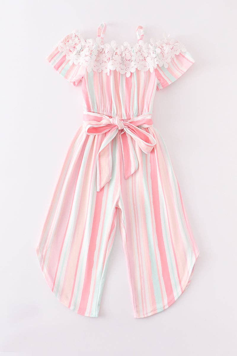 Multicolored Stripe Lace Ruffle Jumpsuit