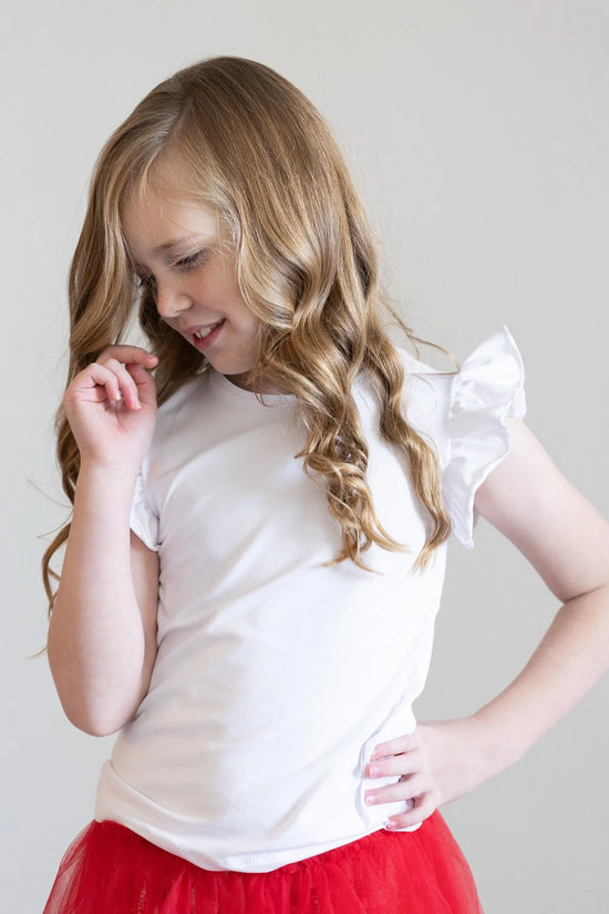 Load image into Gallery viewer, White S/s Ruffle Tee
