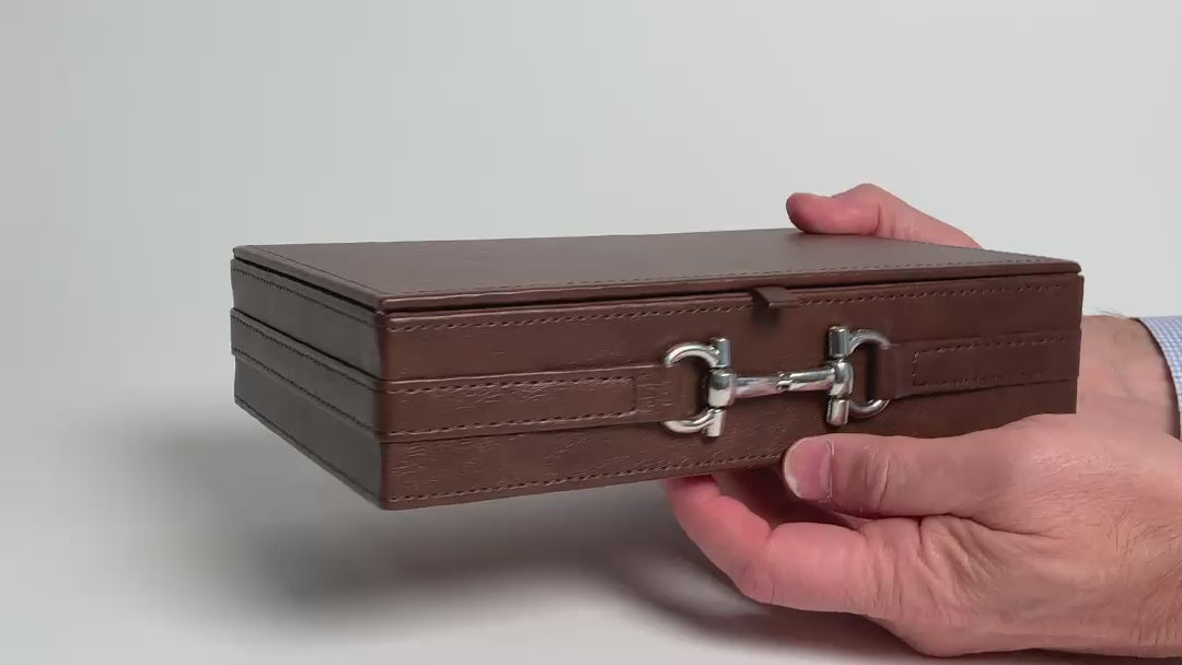 Load and play video in Gallery viewer, Vegan Leather Box with Polished Horse Bit Accent
