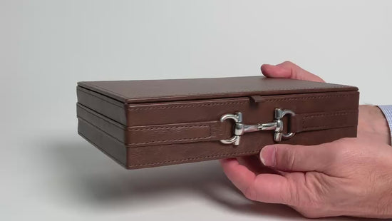 Load and play video in Gallery viewer, Vegan Leather Box with Polished Horse Bit Accent
