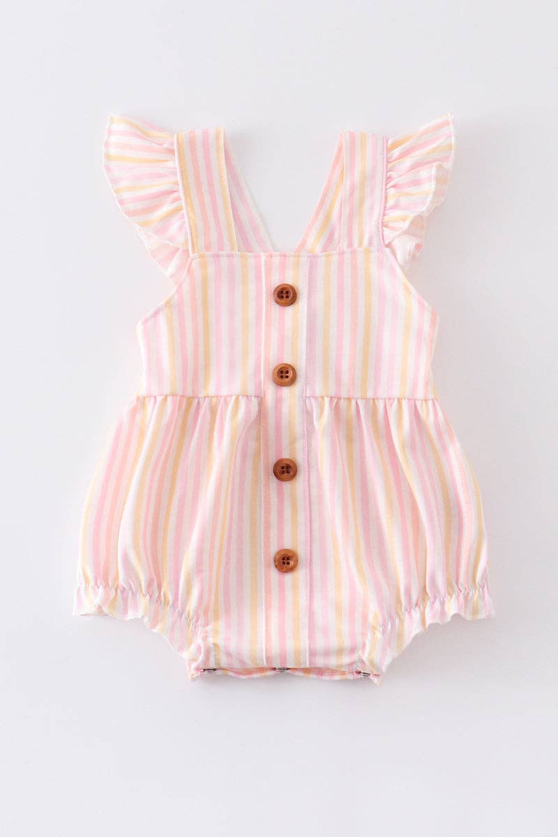 Pink stripe flutter trim buttons girl bubble