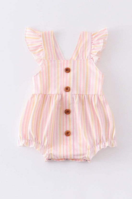 Pink stripe flutter trim buttons girl bubble