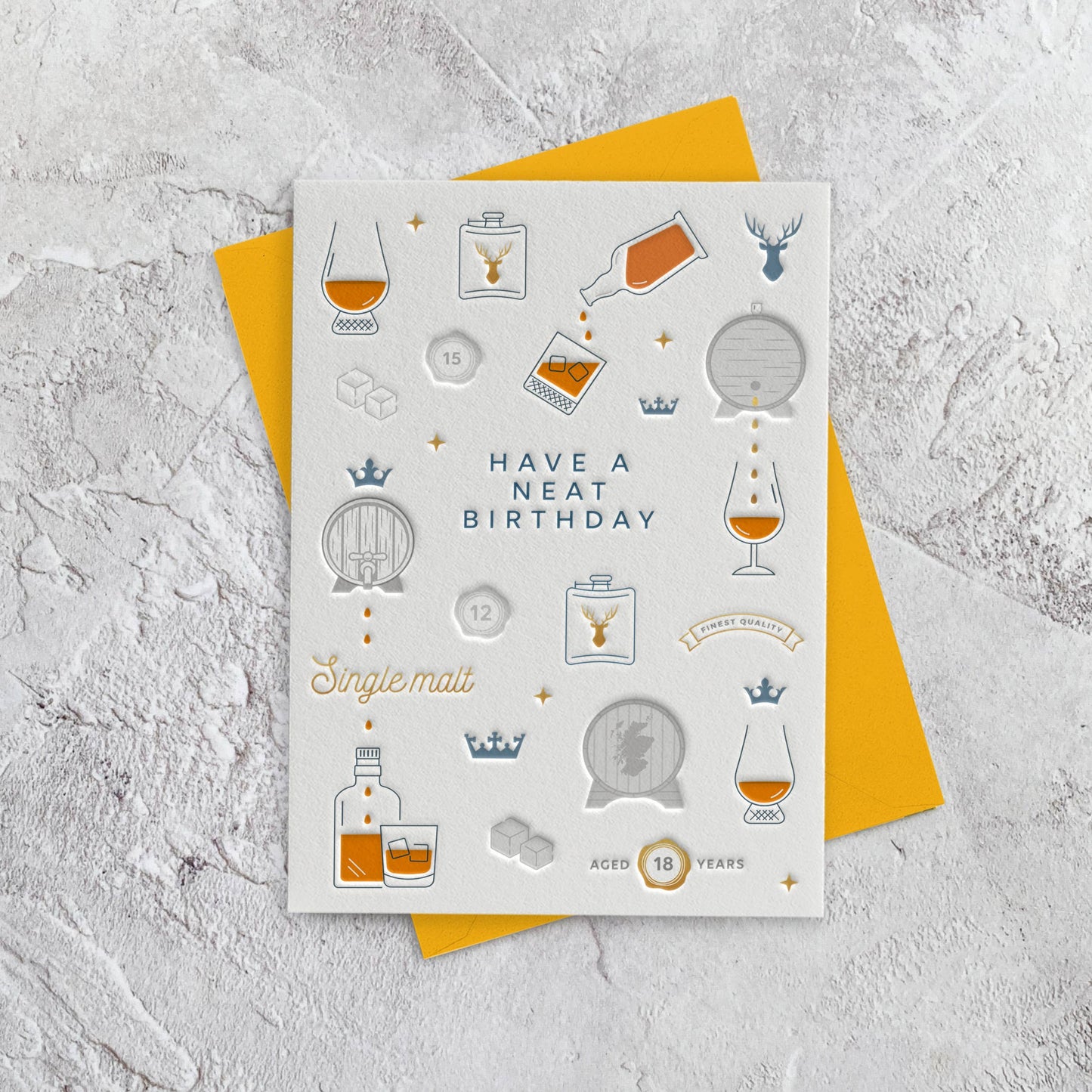 'Have a Neat Birthday' Whisky Birthday Letterpress Style Card